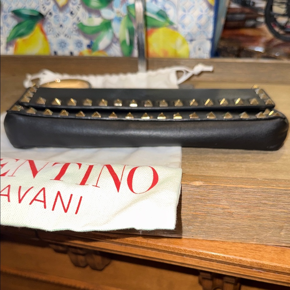 Valentino Garavani Dark Gray Clutch with Gold Studs - Picture 6 of 9